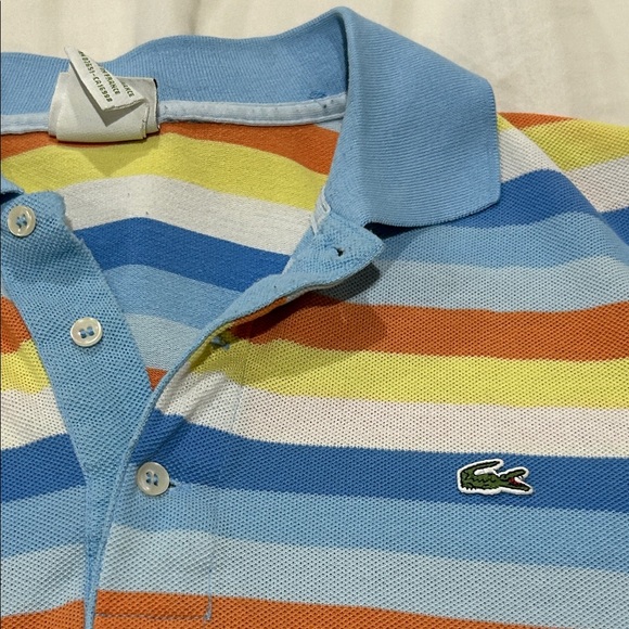 Lacoste Striped Polo Shirt - Blue, Yellow, Orange - Picture 1 of 6